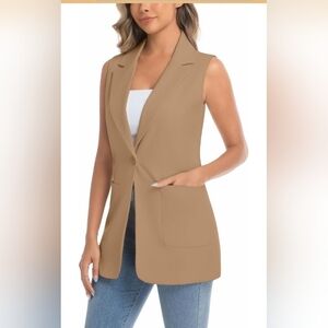 IDEALSANXUN Sleeveless Blazer Vest Long Khaki Jacket L NWT